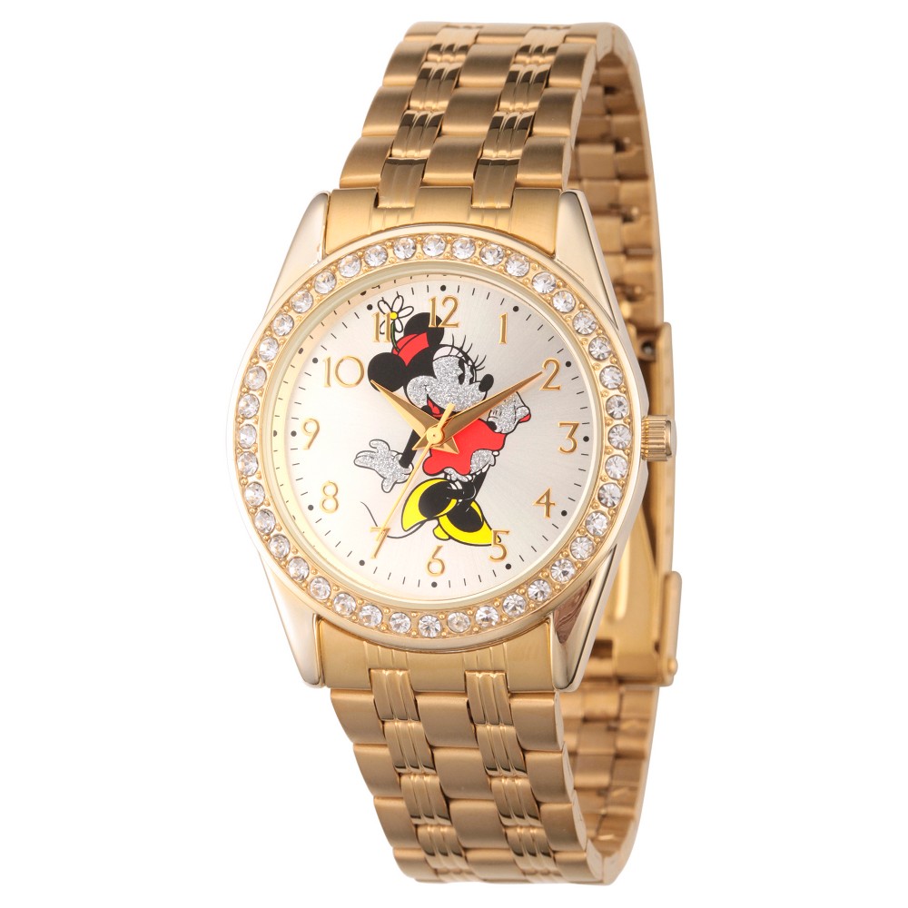 Photos - Wrist Watch Women's Disney Minnie Mouse Gold Alloy Glitz Watch - Gold