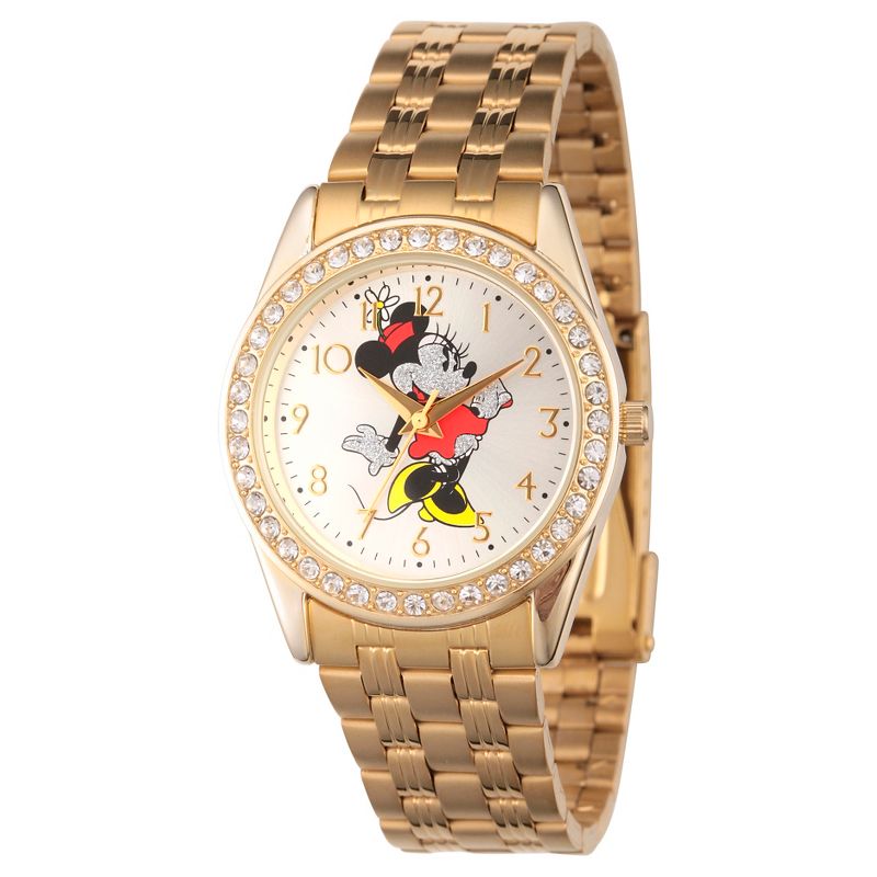 Women's Disney Minnie Mouse Gold Alloy Glitz Watch - Gold, 1 of 6