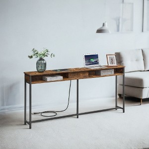 70.9-Inch Console Table Sofa Table with Charging Station Behind Couch Table Skinny Entryway Table Rustic Brown and Ink Black - 1 of 4