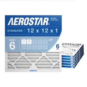 Aerostar 12x12x1 MERV 6 Pleated Air Filter, AC Furnace Air Filter, 6PK (Actual Size: 11 3/4"x11 3/4"x3/4") - 1 of 1