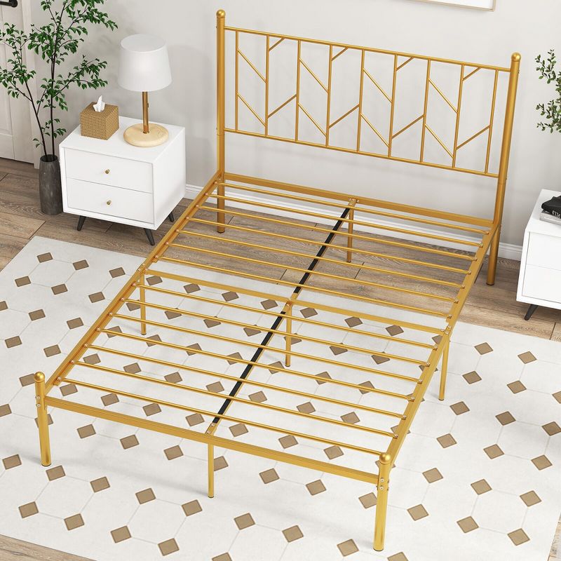Tangkula Full Size Platform Bed Frame Heavy-duty Metal Bed Frame w/Sturdy Metal Slat Support Gold, 4 of 11