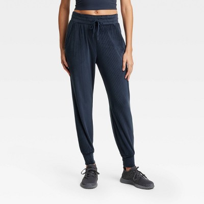 Image of Women's Velour Ribbed Jogger Sweatpants - All In Motion™ Navy Blue M