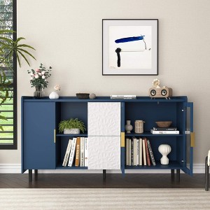 ORRD 55" Modern Kitchen Pantry Storage Cabinet, Coffee Bar with 2 Drawers & 2 Glass Doors, Blue Buffet Table for Kitchen & Living Room - 1 of 4