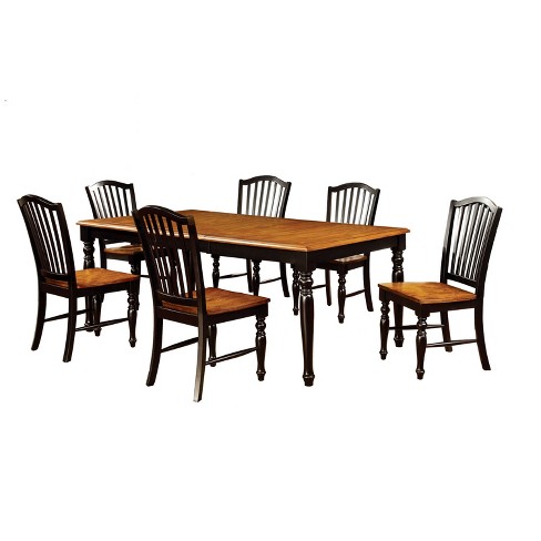 7pc Jameson Country Style Extendable, Black And Oak Dining Table