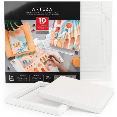 Arteza Watercolor Paper Pad, White DIY Frame, 13.5"x14.9", DIY Ready-to-Hang Artwork Kit - 10 Sheets (ARTZ-3947)