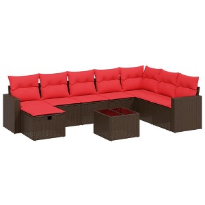 vidaXL 9 Piece Patio Sofa Set with Cushions Brown Poly Rattan - 1 of 4