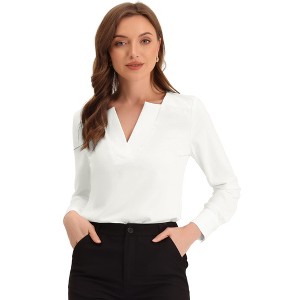 INSPIRE CHIC Women's Elegant Long Sleeve V Neck Work Office Blouse - 1 of 4