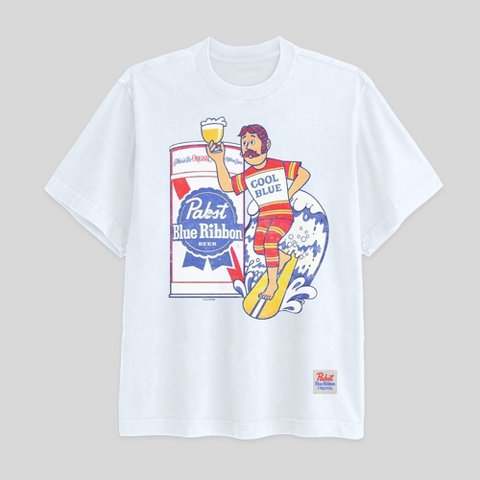 Мужские футболки Pabst Blue Ribbon Men's Pabst Blue Ribbon Surfing Short Sleeve Graphic T-Shirt - White XXL