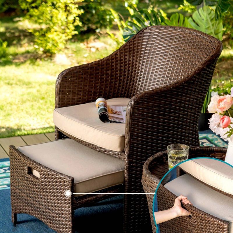 5pc Rattan Conversation Set with Chairs, Ottomans &#38; Storage Side Table - Captiva Designs, 5 of 16