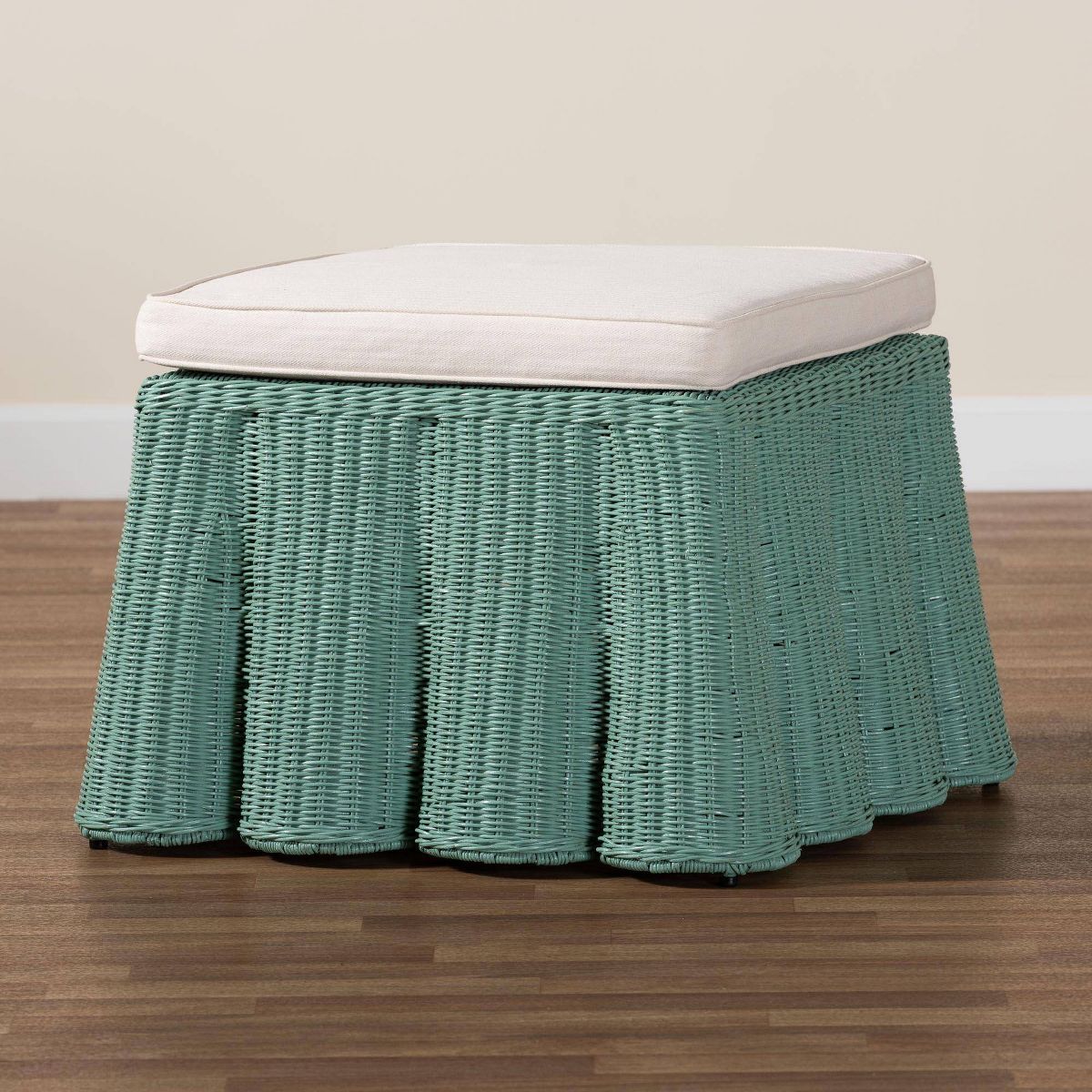 bali & pari Palm Scallop Rattan Ottoman