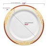 Smarty Had A Party 7.5" White w/ Burgundy and Gold Harmony Rim Plastic Salad Plates - 120 pcs - 3 of 4