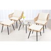 5-Piece Patio Bistro Set with Ottoman, Outdoor Wicker Furniture with Tempered Glass Table, Chairs and Footrests for Balcony, Porch, or Poolside - 4 of 4