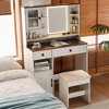 MOEPISY Farmhouse Makeup Vanity Desk with Mirror and Lights, Dressing Table Set with Charging Station and Stool - 3 of 4