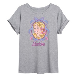 Women's - Barbie - Coquette Floral Bow Oversized Graphic T-Shirt - 1 of 4