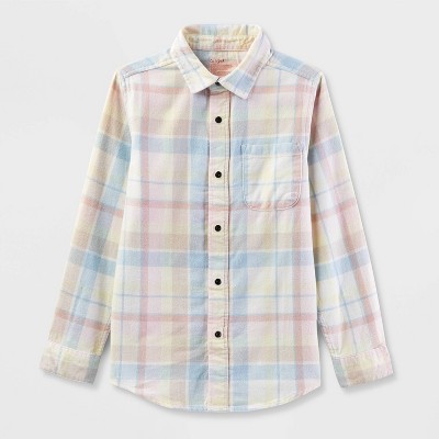 Boys' Adaptive Long Sleeve Plaid Woven Top - Cat & Jack™ Pink/Cream