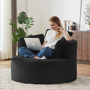 AENKYO 49" Compressible Round Chair, Corduroy Accent Chair with Cushioned Backrest 3 pillows No Assembly Required - 1 of 4