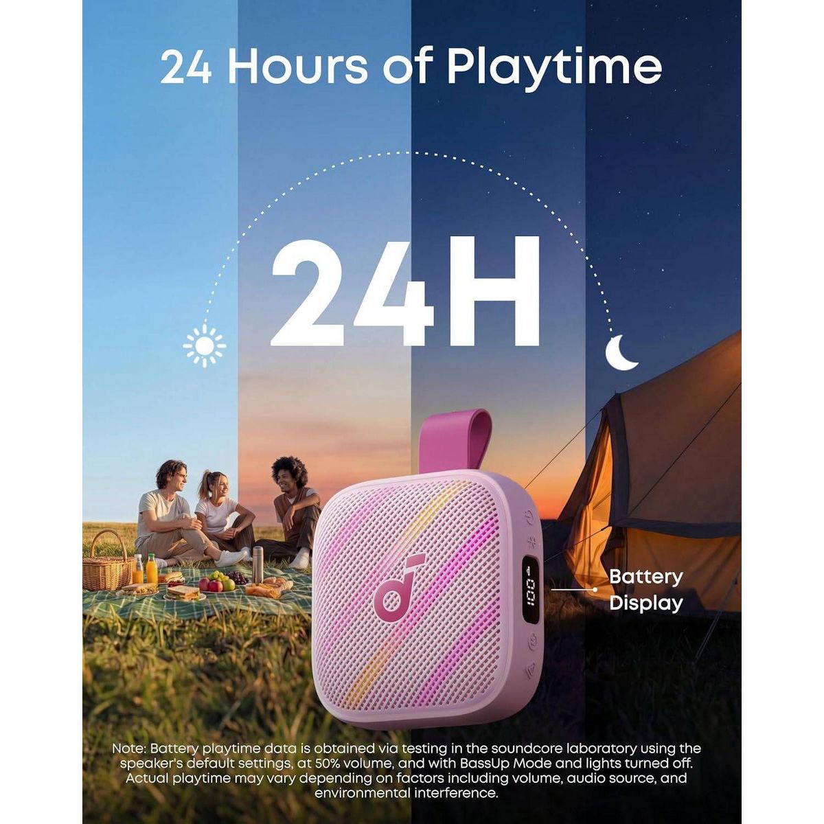 Anker Soundcore Boom Go 3i Portable Waterproof Bluetooth Speaker with Built-in Powerbank for Emergency Phone Charging, Battery Percent Display - Pink - thumbnail 3