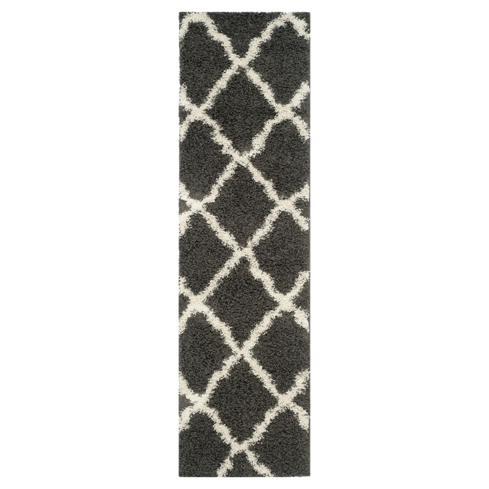 2'3inx10' Runner Dark Gray/Ivory Geometric Shag/Flokati Loomed - Safavieh