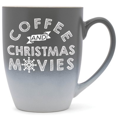 Elanze Designs Coffee And Christmas Movies Two Toned Ombre Matte Gray and White 12 ounce Ceramic Stoneware Coffee Cup Mug