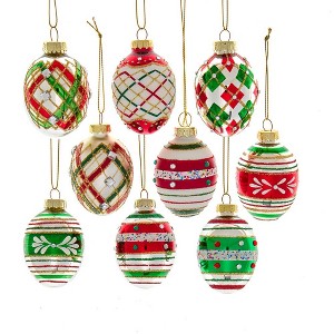 Kurt Adler 45MM Glass Red and Green Decorated Eggs, 9 Piece Set - 1 of 4