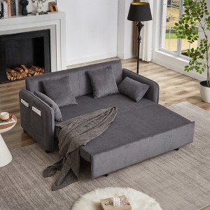 66'' Corduroy 3-in-1 Adjustable Sleeper Sofa Bed with Side Pockets, 4 Comfortable Pillows for Living Room Bedroom - 1 of 4