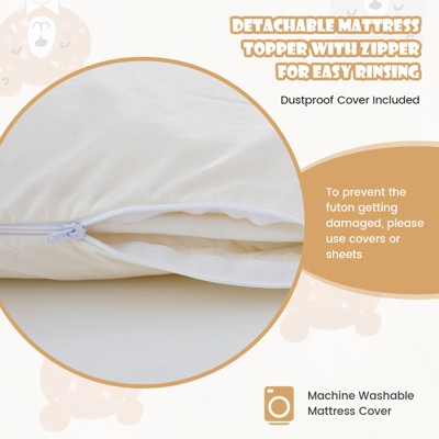 Beige Full Futon Mattress with Washable Cover and Carry Bag