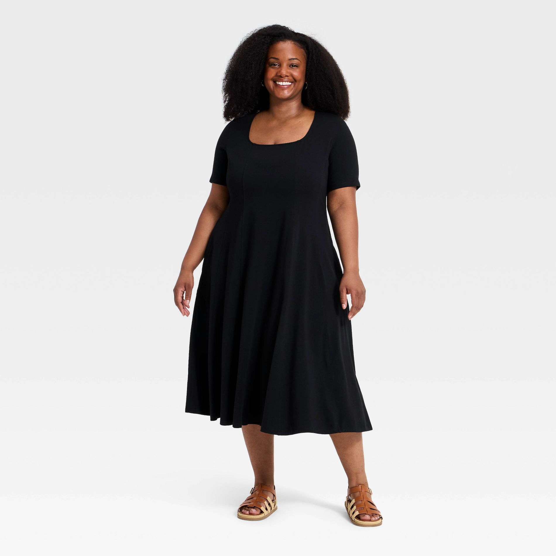 Women's Short Sleeve Seamed Knit Midi Dress - Ava & Viv™