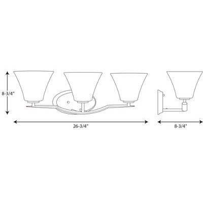Bravo Brushed Nickel 3-Light Bath Vanity with Etched Glass Shades
