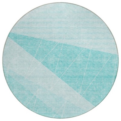 Teal Blue Aqua And Ivory Geometric Washable Indoor Outdoor Area Rug