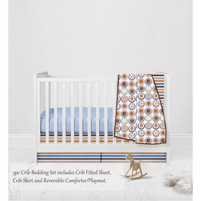 Bacati - Mod Sports Blue Orange Chocolate 3 pc Crib Bedding Set