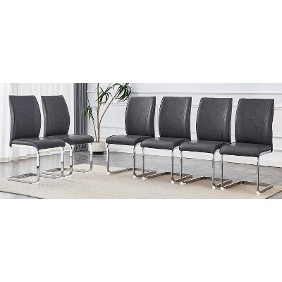 Grungis PU Leather Kitchen Chairs Set of 6,Upholstered Armless Dining Chairs with High Back and Arched Metal Legs for Dining Room,Kitchen