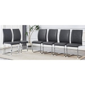 Grungis PU Leather Kitchen Chairs Set of 6,Upholstered Armless Dining Chairs with High Back and Arched Metal Legs for Dining Room,Kitchen - 1 of 4