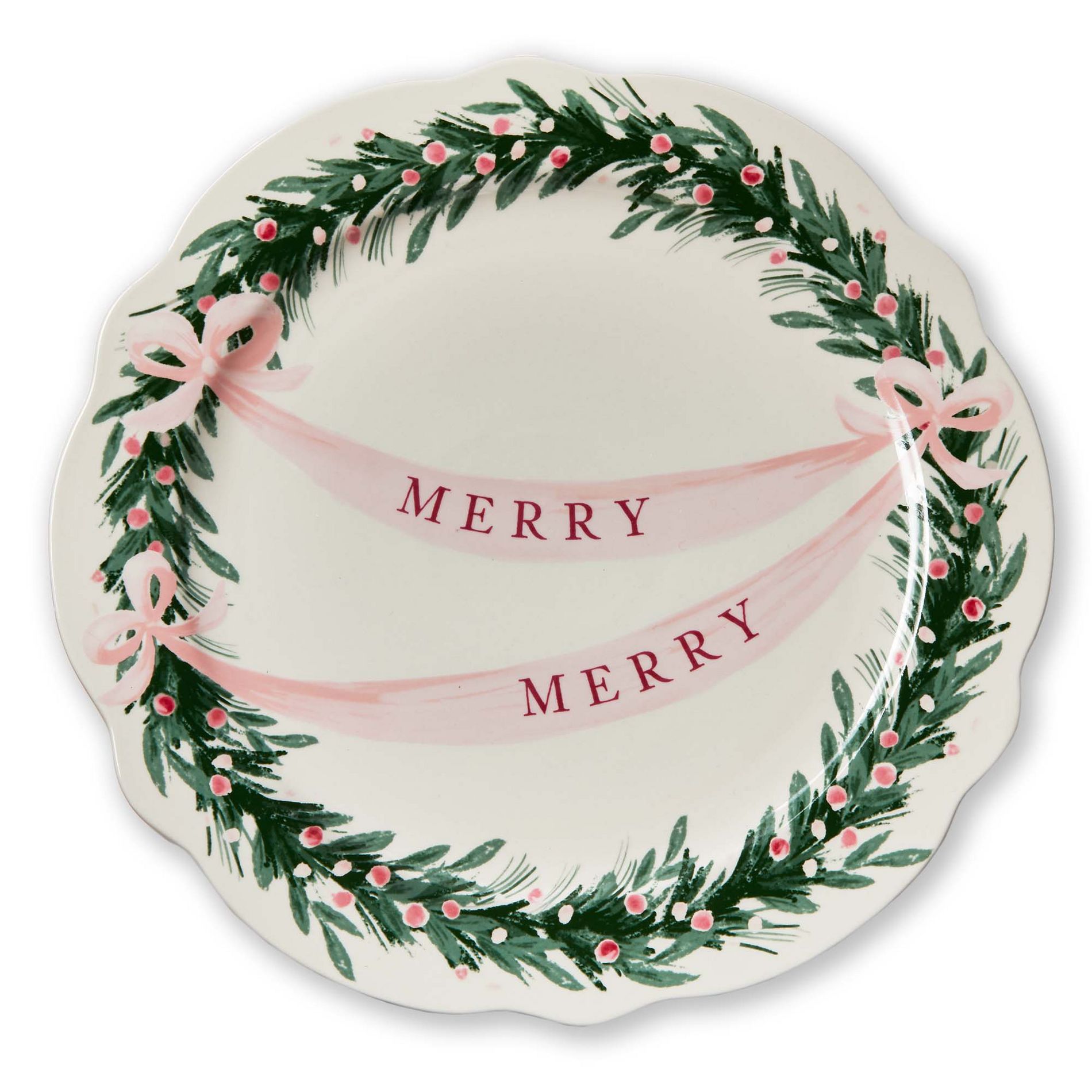 tag Very Merry Round Ceramic Platter 14.5 in Multicolor Dishwasher Safe Perfect for Christmas Serving