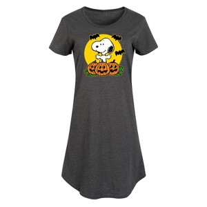 Women's Peanuts Snoopy Pumpkin Patch Graphic T-shirt Dress - Heather Charcoal - 4X - 1 of 4