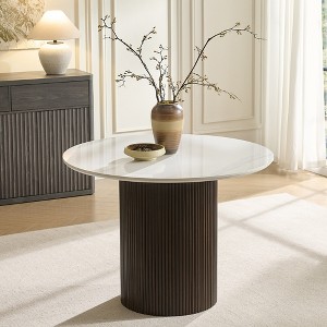 Thick MDF Round Dining Table & Metal Base, 300LB Capacity, Scratch-Resistant Surface, Easy 45-Min Assembly for Indoor & Outdoor Use - 1 of 4