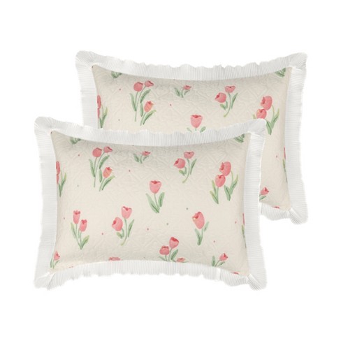 Unique Bargains Girl Cotton Tulip Floral Design Ruffle Trim Envelope Closure Pillowcase 20" x 30" 2 Pcs - image 1 of 4