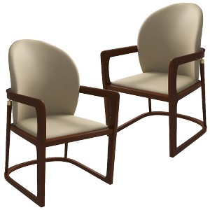 LeisureMod Svelta Leather Dining Chair – Upholstered Mid-Century Modern Accent Arm Chair with Rubberwood Legs for Kitchen or Dining Room Set of 2 - 1 of 4