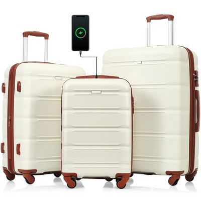 3 Pieces Spinner Wheels Luggage Set, ABS Hard Shell Expandable Spinner Luggage, 20-inch with USB Port, Expandable 24" And 28"