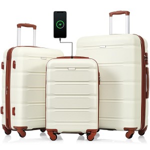 3 Pieces Spinner Wheels Luggage Set, ABS Hard Shell Expandable Spinner Luggage, 20-inch with USB Port, Expandable 24" And 28" - 1 of 4