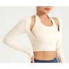 Coolmee Women's Long Sleeve Halter Tee with Thumb Hole Cropped Tops Slim Fit Athletic Pilates Workout Gym Shirts - 2 of 3