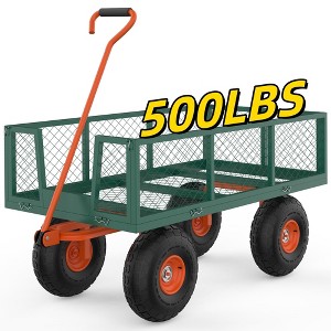 Heavy Duty Steel Garden Cart, 500 LBS Capacity 3 in 1 Pullable Garden Wagon with 10" Wheels, for Gardening Soil, Tools, and Plant Transport - 1 of 4