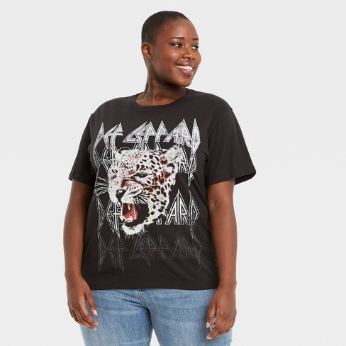 Women's Def Leppard Plus Size Animal Print Short Sleeve Graphic T-shirt -  Black 3x : Target