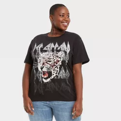 Women's Def Leppard Plus Size Animal Print Short Sleeve Graphic T-Shirt - Black 3X