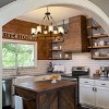 BAOURE Rustic Farmhouse Wagon Wheel Chandelier with Seeded Glass Shade, 6 Light Round Wood Pendant Light for Dining Room Living Room Foyer, Brown 21in - 2 of 4