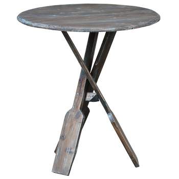 Besthom Shabby Chic Cottage 23.5 in. Bluebrush Brown Round Solid Wood End Table