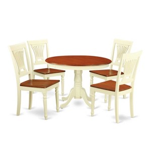 HomeStock 5-Piece Buttermilk and Cherry Finish Solid Wood Top Dining table with 4 Chairs - 1 of 4