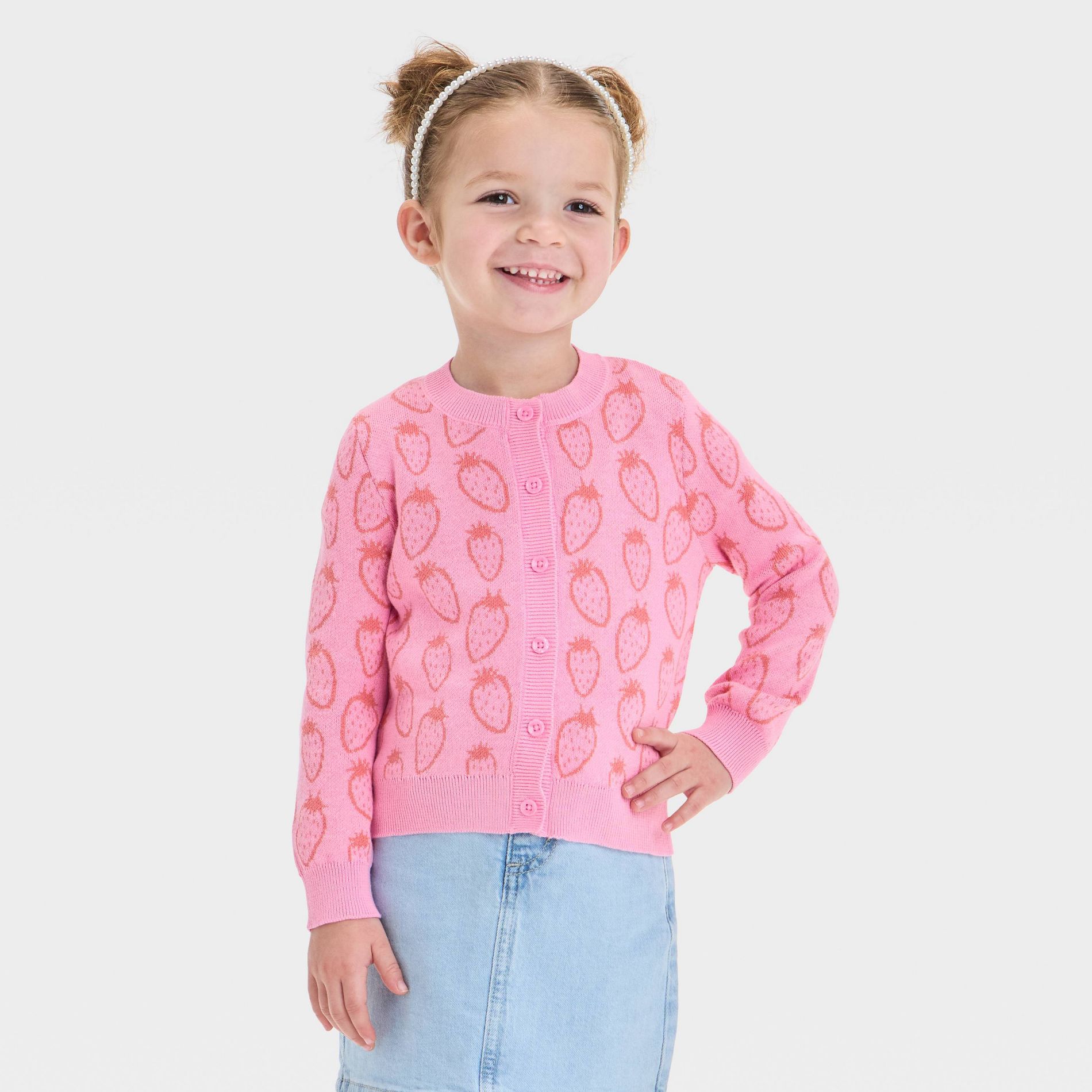 Toddler Girls' Strawberry Cardigan - Cat & Jack™ Medium Pink