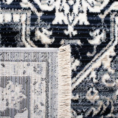 Navy and Ivory Square Oriental Synthetic Area Rug