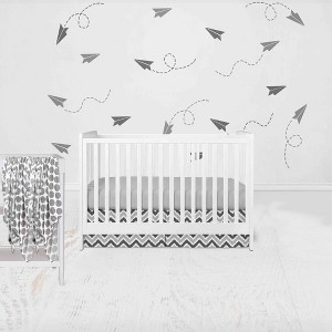 Bacati - Ikat Dots Damask White Grey Neutral 6 pc Crib Set with 4 Muslin Swaddle Blankets - 1 of 4