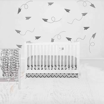 Bacati - Ikat Dots Damask White Grey Neutral 6 pc Crib Set with 4 Muslin Swaddle Blankets